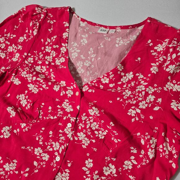 GAP Button Front Dress Puff Sleeve Floral Pink Size Large - Picture 2 of 8